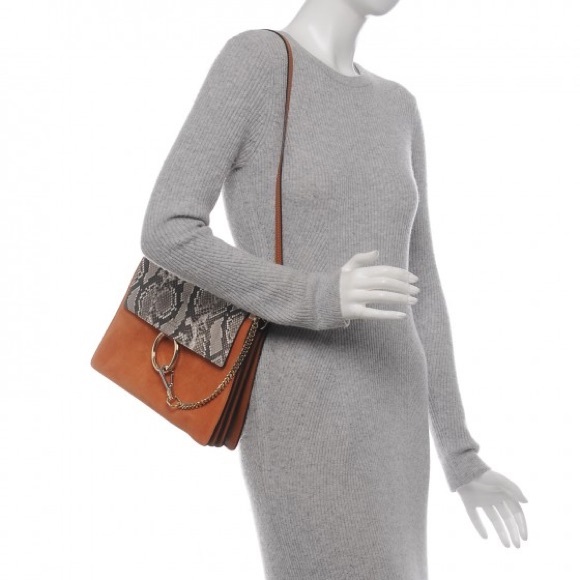 Chloe Python Suede Medium Faye Shoulder Bag - Picture 2 of 15